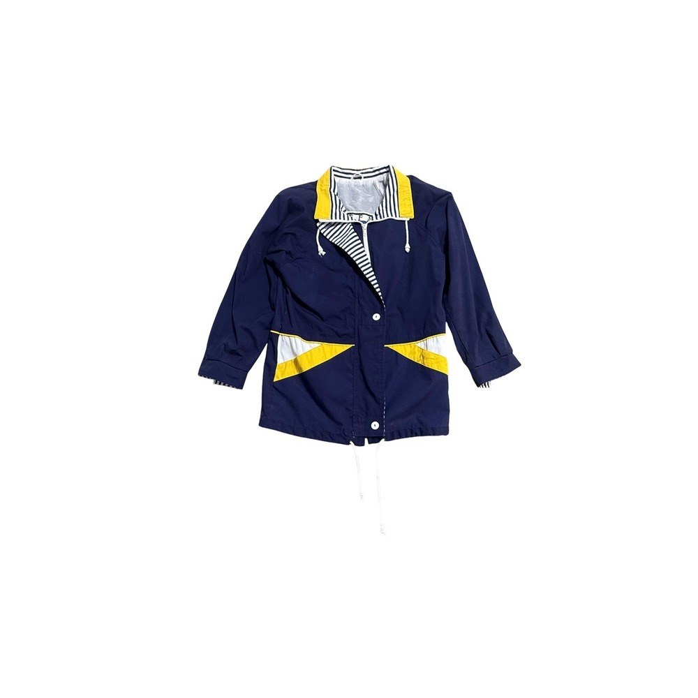 Braefair Jacket Womens Petite XS Blue Sport Nautical Windbreaker Zip Front Lined